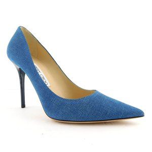 New JIMMY CHOO Denim Blue Textured Suede Leather Heel Pumps 37.5